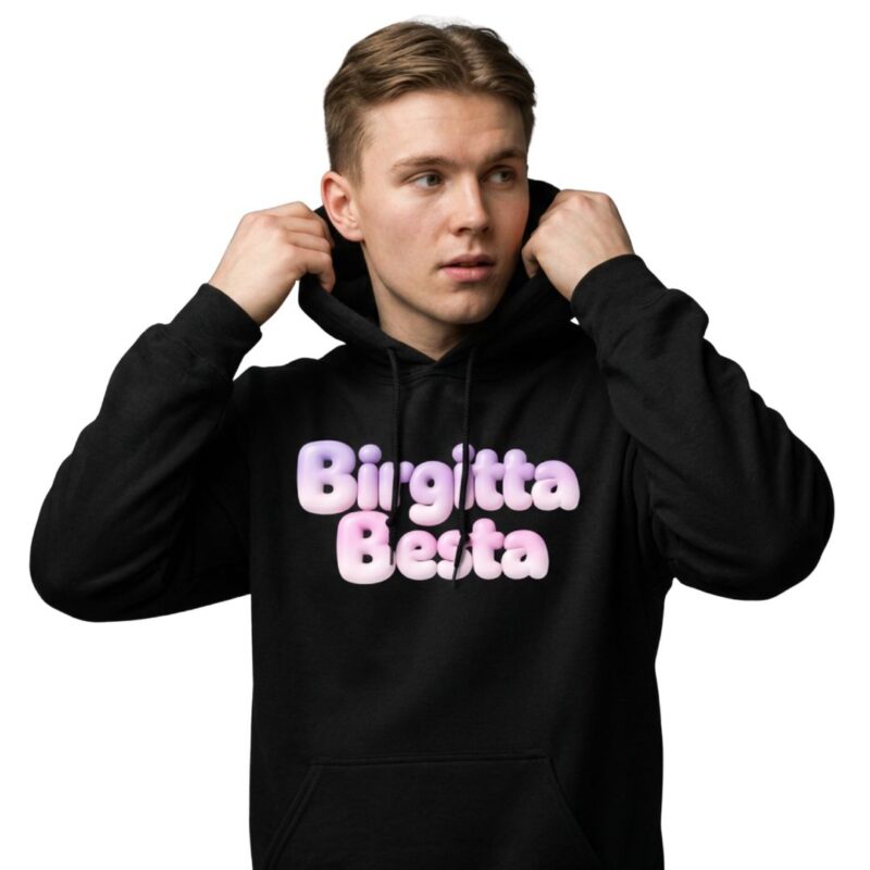 Töff hettupeysa með bubblegum letri